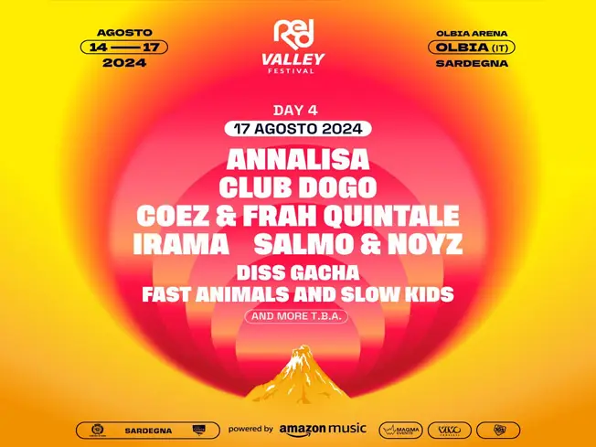 red-valley-festival-17082024 Annalisa, Club Dogo, Coez e Frah Quintale, Salmo e Noyz, Irama, Diss Gacha e altri in concerto a Olbia il 17 Agosto 2024