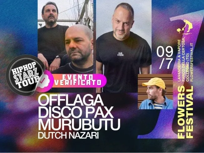 Murubutu, Dutch Nazari e Offlaga disco Pax in concerto al Flowers Festival di Collegno il 9 luglio 2025